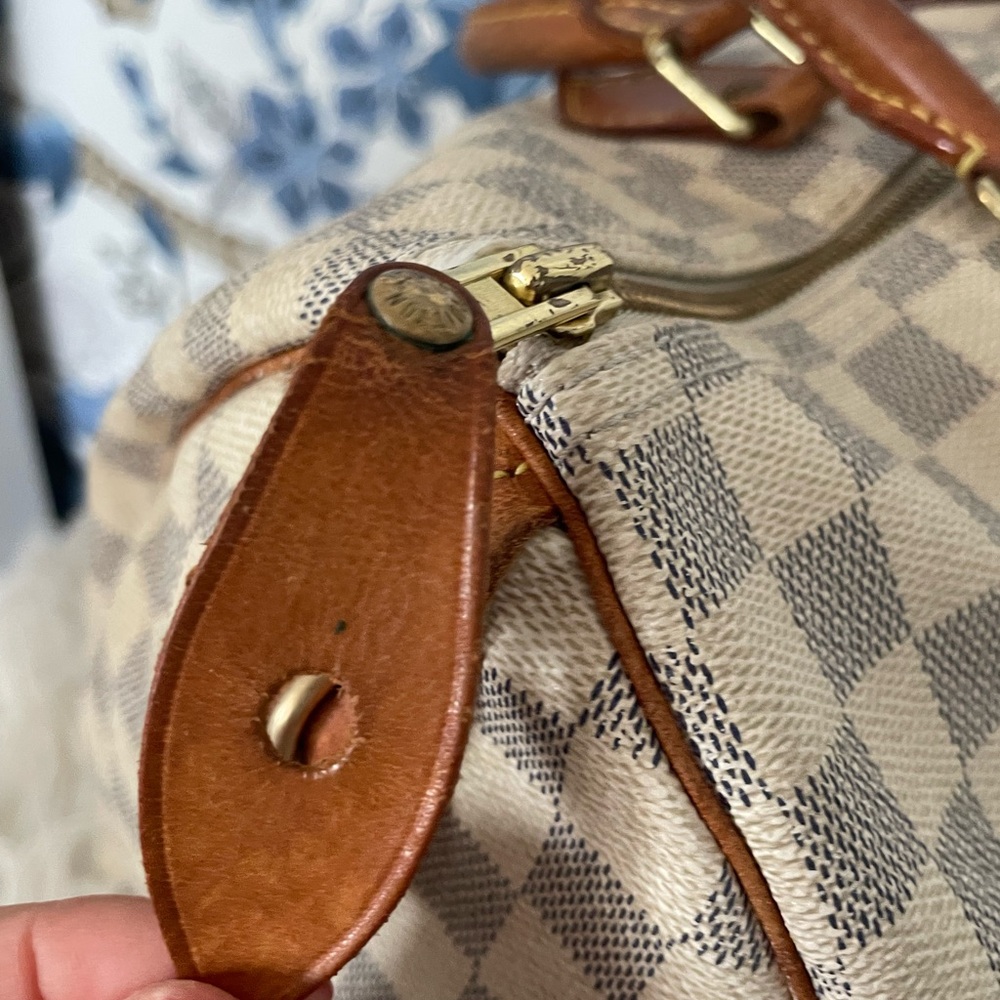 Louis Vuitton Damier Azur Canvas Top-Handle Tote in Beige and Brown 35 - Picture 6 of 11